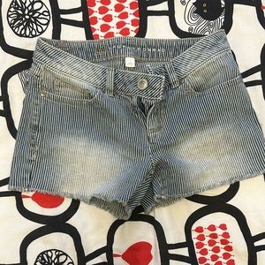 Gray pinstriped denim shorts